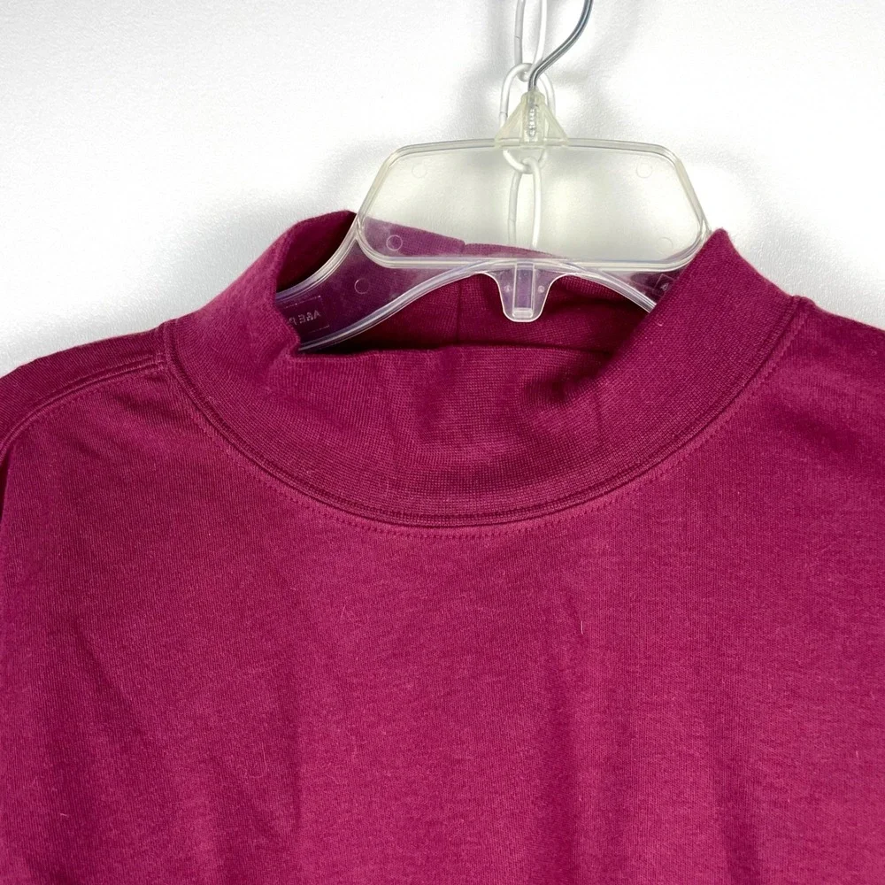 Lands' End Shirt Mock Neck Men Large Burgundy Long Sleeve Cotton Blend L - Picture 4 of 7